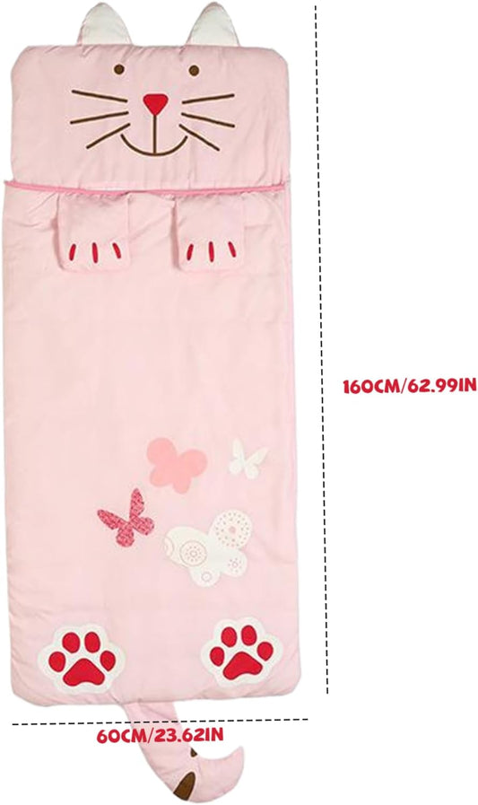 Children's sleeping bag by Hlpmedical with cozy cartoon design, ideal for camping and outdoor recreation for boys and girls.
