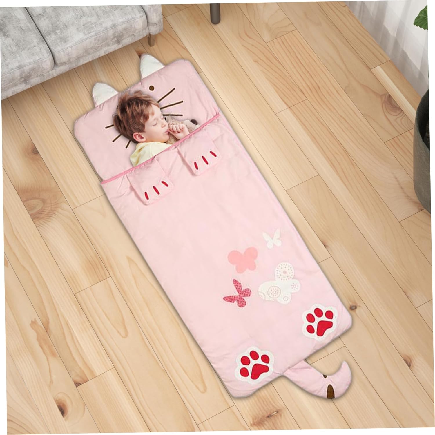 Hlpmedical children's sleeping bag with cozy cartoon design, ideal for outdoor camping, suitable for boys and girls.