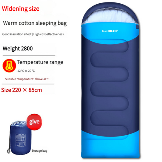 Lightweight Hlpmedical sleeping bag for adults with accessories, eye mask, earbuds, and square pillow for camping and hiking.
