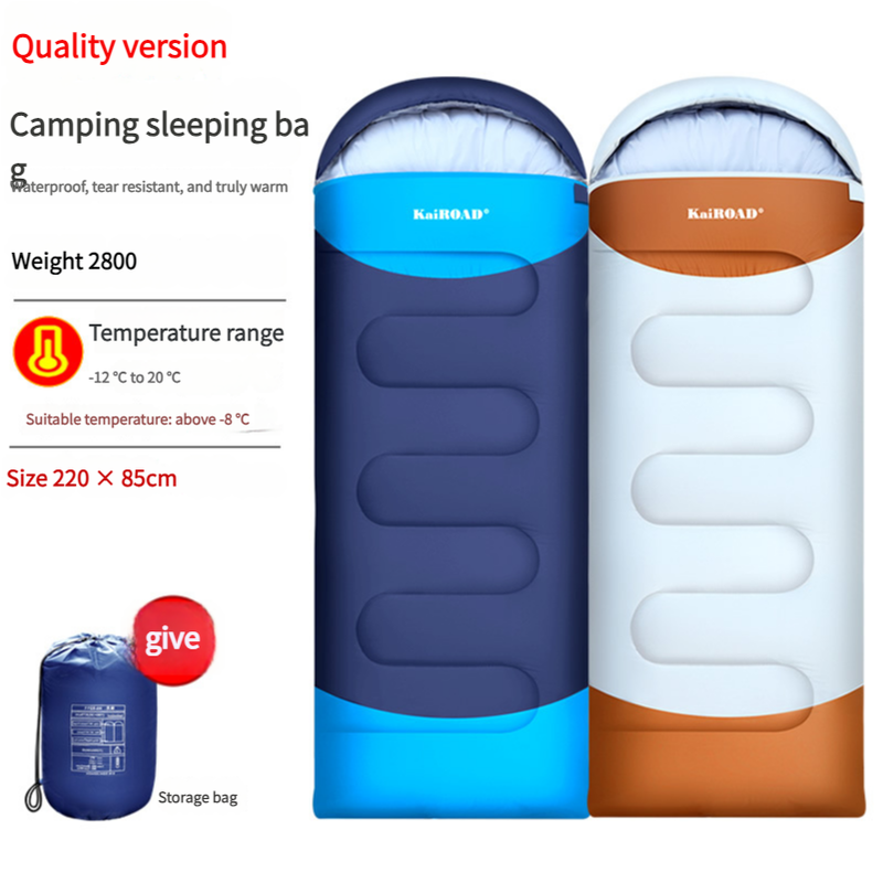 Lightweight Hlpmedical sleeping bag for adults with accessories, eye mask, earbuds, and square pillow for camping and hiking.