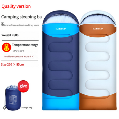 Lightweight Hlpmedical sleeping bag for adults with accessories, eye mask, earbuds, and square pillow for camping and hiking.