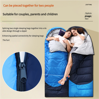 Lightweight Hlpmedical sleeping bag for adults with accessories, eye mask, earbuds, and square pillow for camping and hiking.