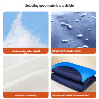Lightweight Hlpmedical sleeping bag for adults with accessories, eye mask, earbuds, and square pillow for camping and hiking.
