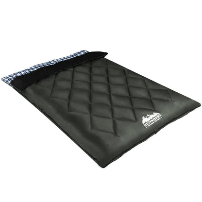 Grey Weisshorn double sleeping bag with pillow, designed for camping and hiking, rated for -10°C outdoor outdoor recreation.