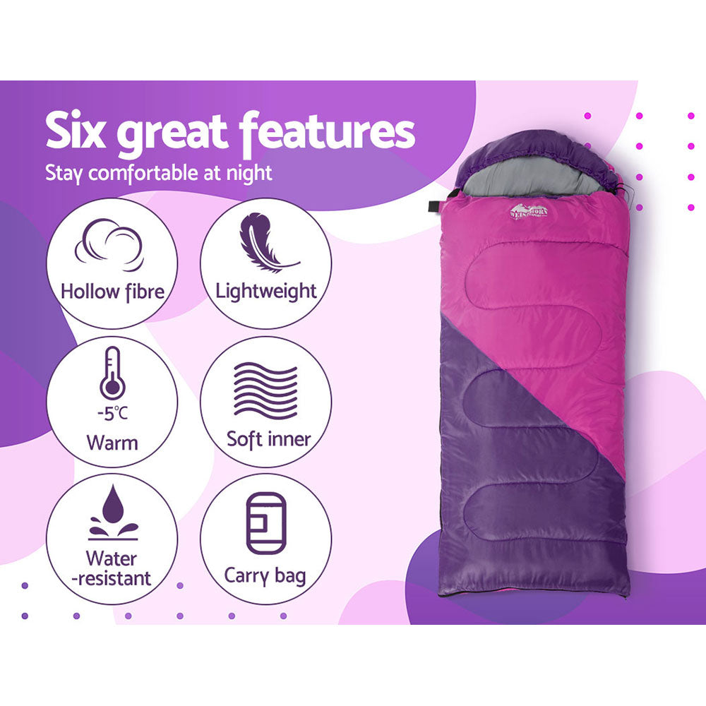 Pink Weisshorn kids' sleeping bag for camping and hiking, 172cm thermal outdoor sleeping bag for children
