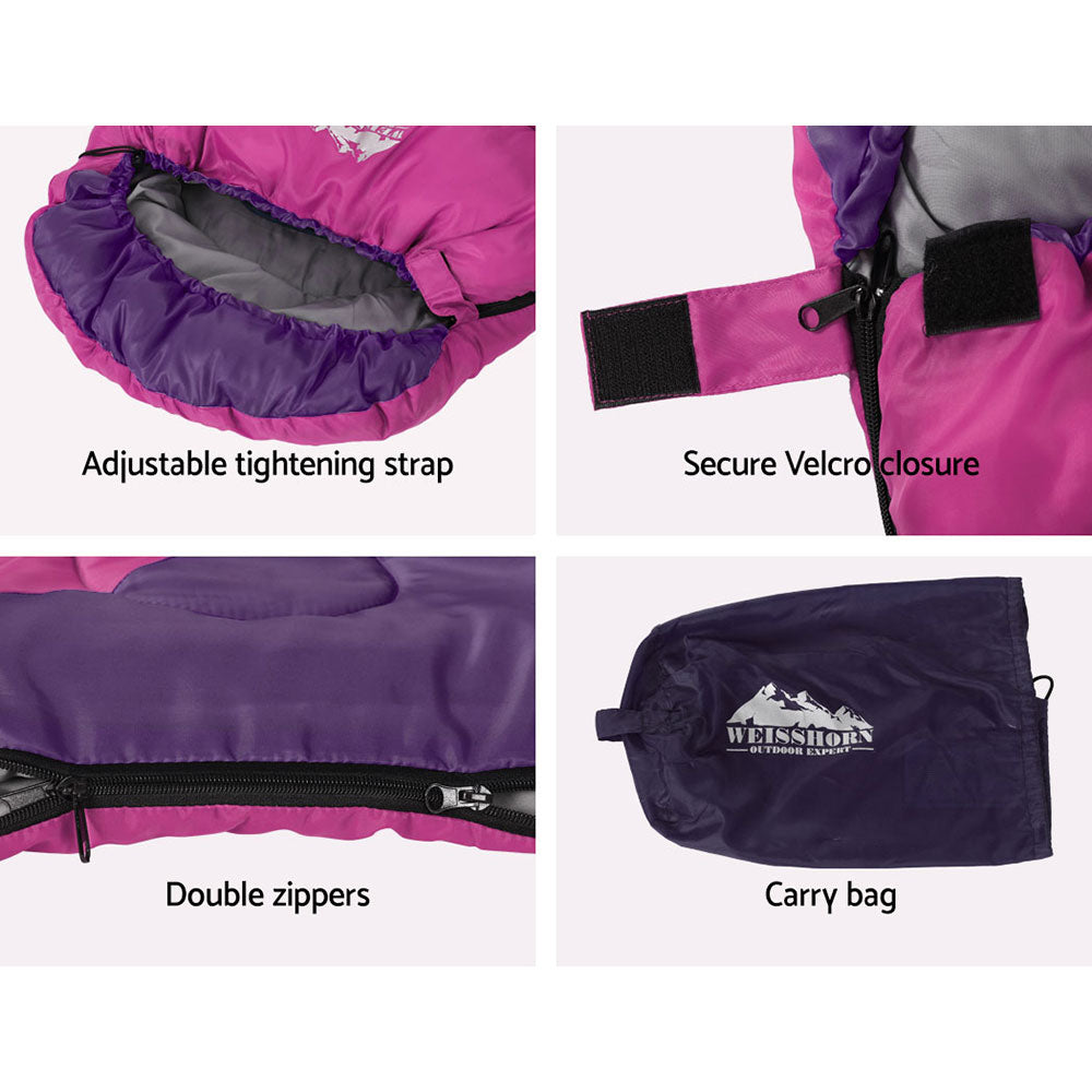 Pink Weisshorn kids' sleeping bag for camping and hiking, 172cm thermal outdoor sleeping bag for children.