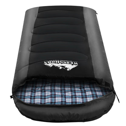 Black Weisshorn single sleeping bag by Hlpmedical designed for camping and hiking, rated for -20°C thermal outdoor use.