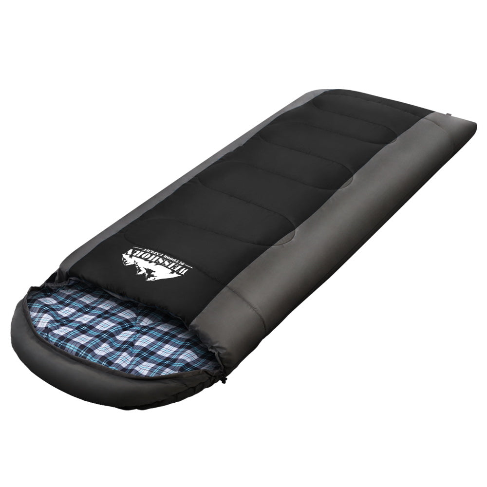 Black Weisshorn sleeping bag for camping and hiking, insulated and thermal, suitable for temperatures down to -20°C.