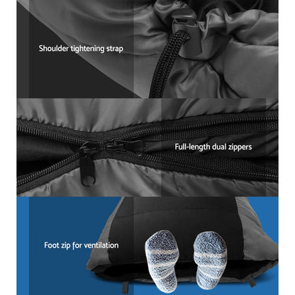 Black Weisshorn single sleeping bag designed for camping and hiking, with thermal insulation for temperatures down to -20°C.