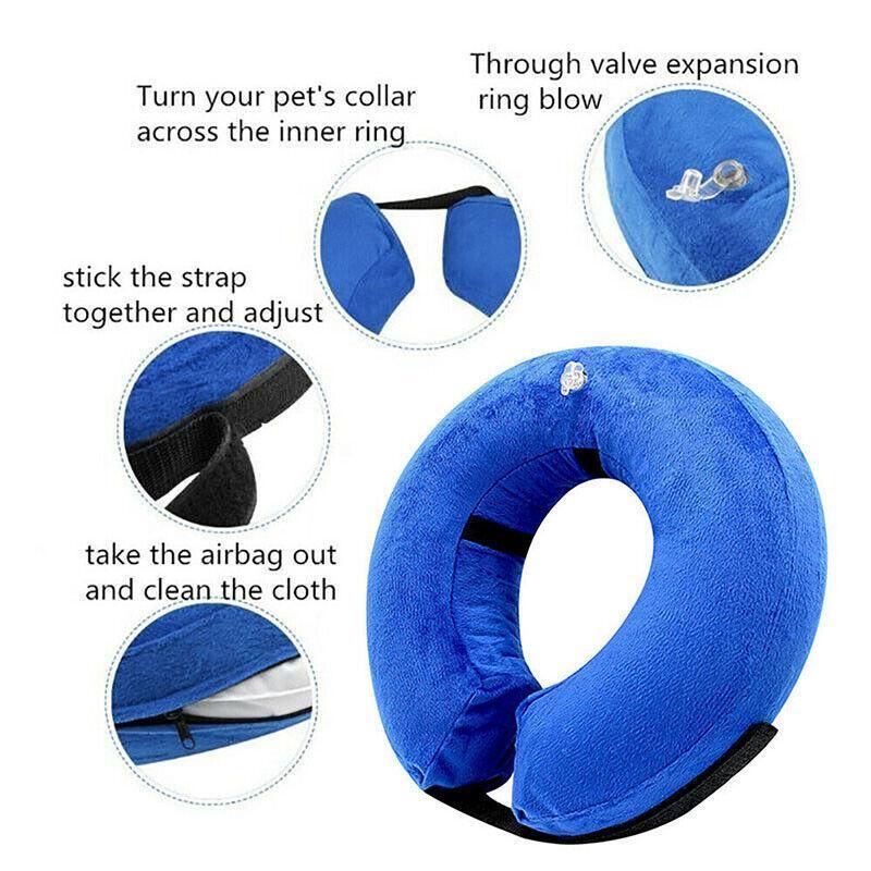 Blue inflatable pet dog healing collar cone, soft medical wound protector for cats, size L (40x40cm), by Hlpmedical.