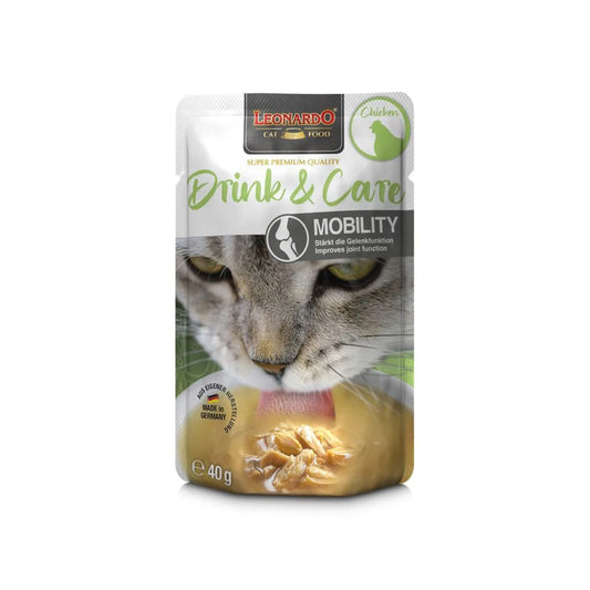 Hlpmedical Leonardo Drink & Care Mobility Wet Cat Food 40g pack, nutritious food for cats supporting joint health and hydration.