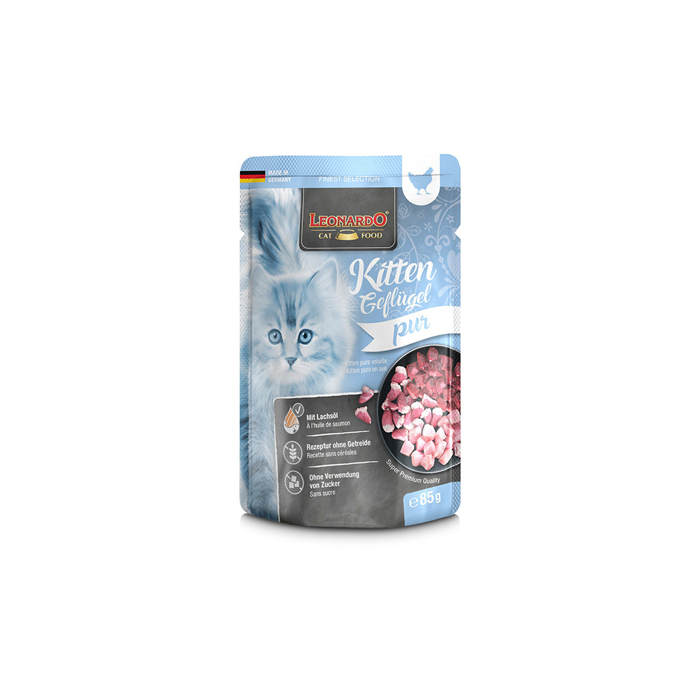 Hlpmedical Leonardo Finest Selection Poultry Kitten Wet Cat Food, 85g x 16 packs, nutritious meal for young cats