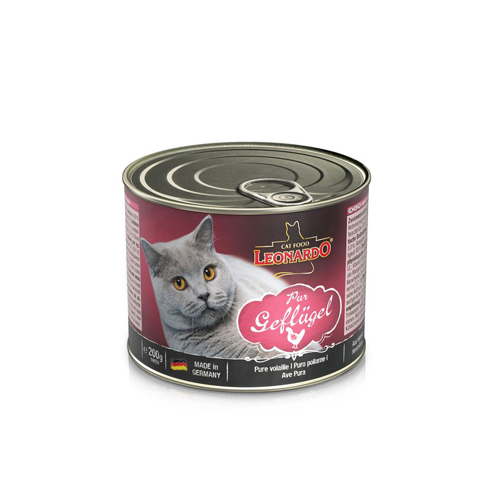 Hlpmedical Leonardo Quality Selection Pure Poultry Wet Cat Food in 200g pack, premium cat food for healthy feline diet