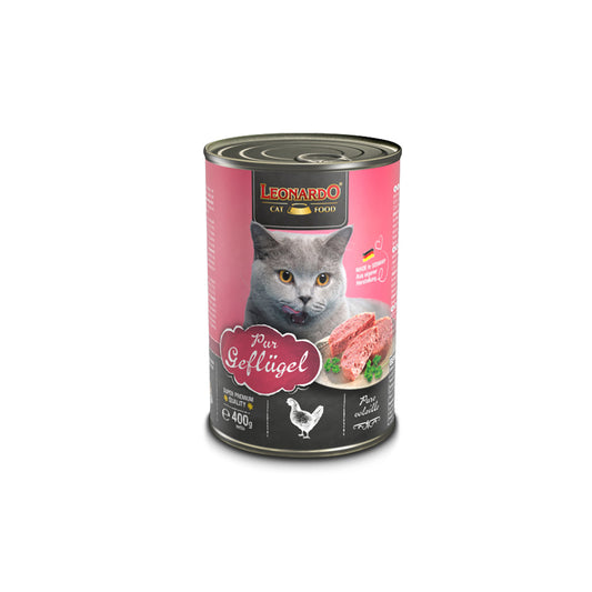 Hlpmedical Leonardo Pure Poultry Wet Cat Food 400g pack, featuring moist, high-quality poultry for cats.