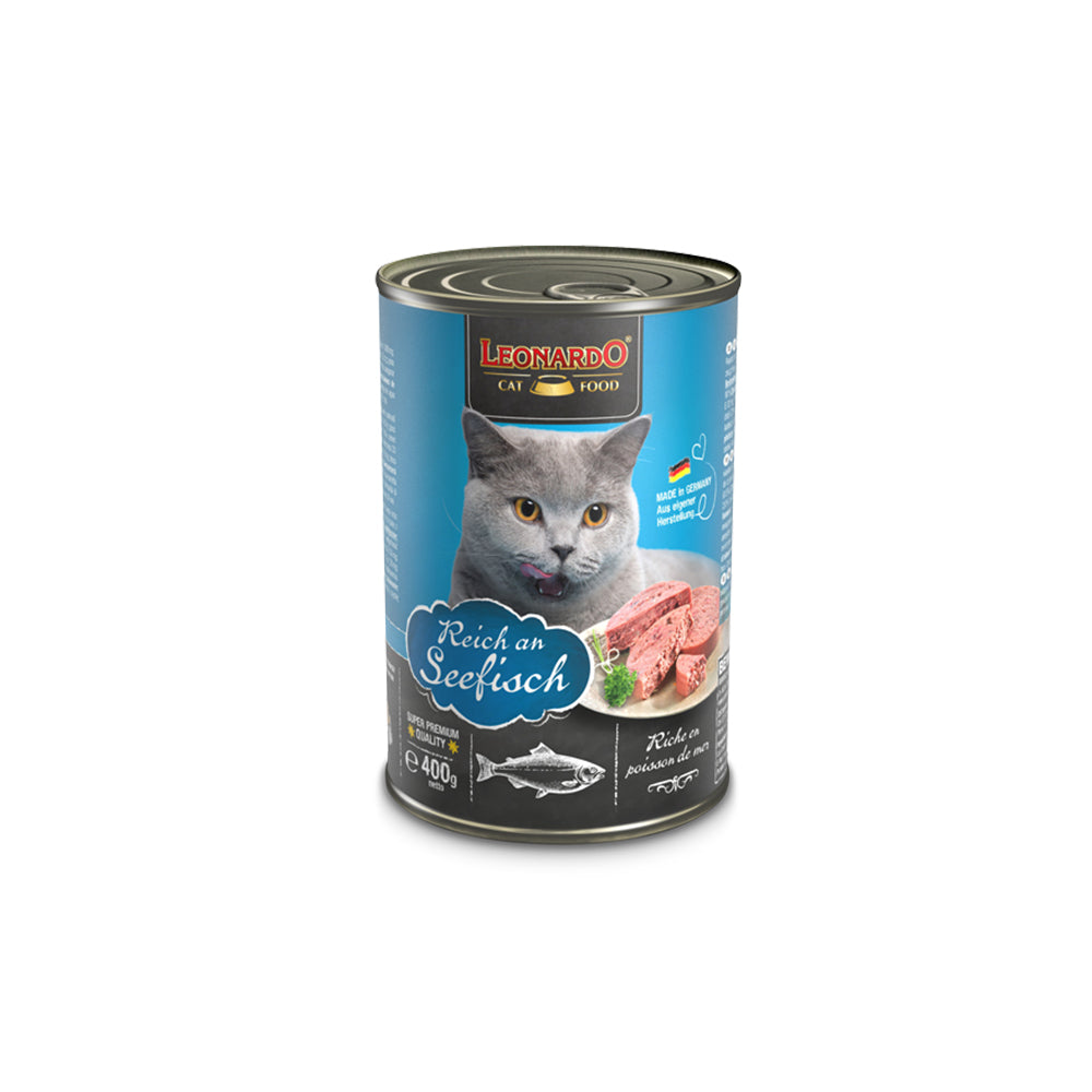 Hlpmedical Leonardo Rich in Oceanfish wet cat food 400g pack, high-quality cat food with seafood flavor, suitable for cats.