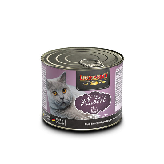Hlpmedical Leonardo Rich in Rabbit wet cat food 200g pack, creamy texture and high-quality ingredients for cats.
