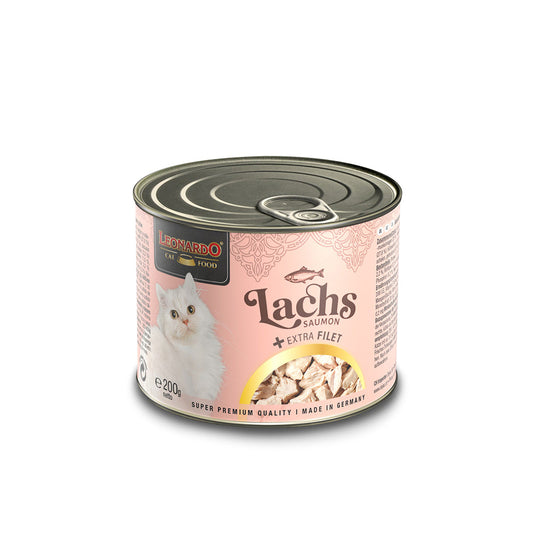 Hlpmedical Leonardo Salmon and Extra Fillet wet cat food 200g pack, features fresh salmon for nutritious feline meals