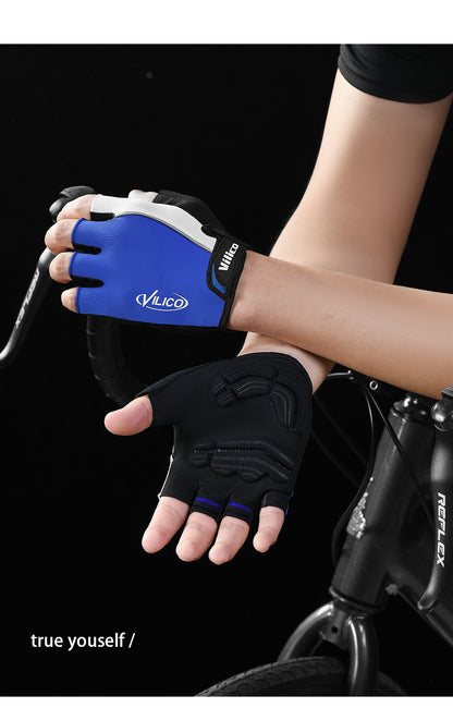 Black size L padded half-finger cycling gloves by Hlpmedical, breathable with shock-absorbing padding for gym and fitness biking.
