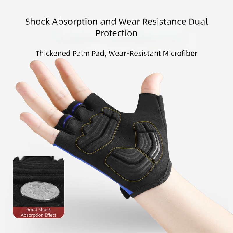 Blue size L padded half-finger cycling gloves from Hlpmedical with breathable fabric and shock-absorbing padding for bike and fitness use.