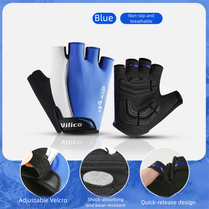 Blue size XL padded half-finger cycling gloves from Hlpmedical with breathable fabric and shock-absorbing padding for fitness and biking.