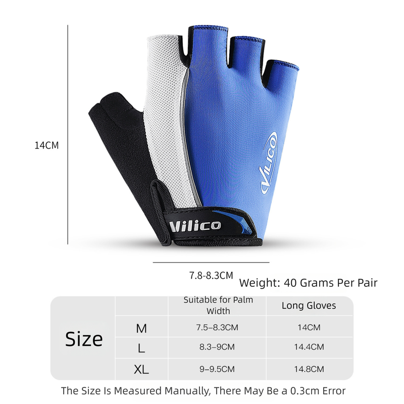Blue Size XL padded half-finger cycling gloves by Hlpmedical with breathable fabric and shock-absorbing padding for sports and fitness.