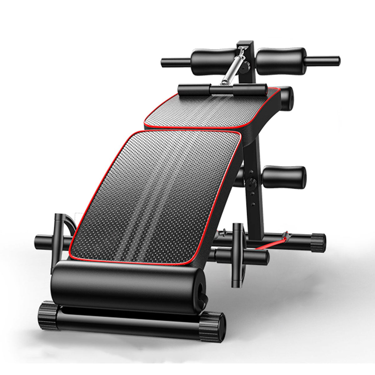 Foldable adjustable weight sit-up bench for abdominal exercises, from Hlpmedical, in a home gym setting.