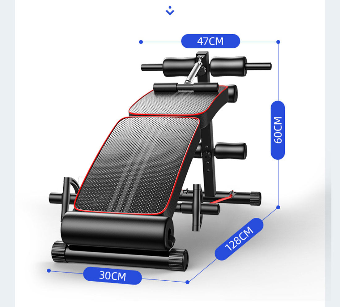 Foldable Hlpmedical adjustable sit-up and weight bench for home gym, abdominal exercise, and fitness training.