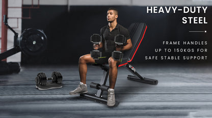Hlpmedical PROFLEX adjustable weight bench for gym workouts, featuring folding design and fitness exercise bands.
