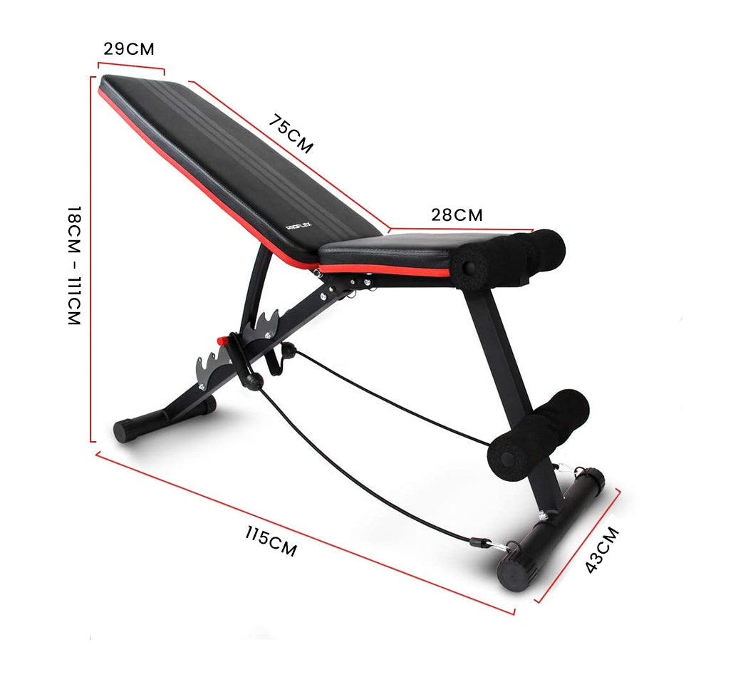 Hlpmedical Proflex adjustable weight bench for gym workouts, featuring folding design and support for lifting exercises.