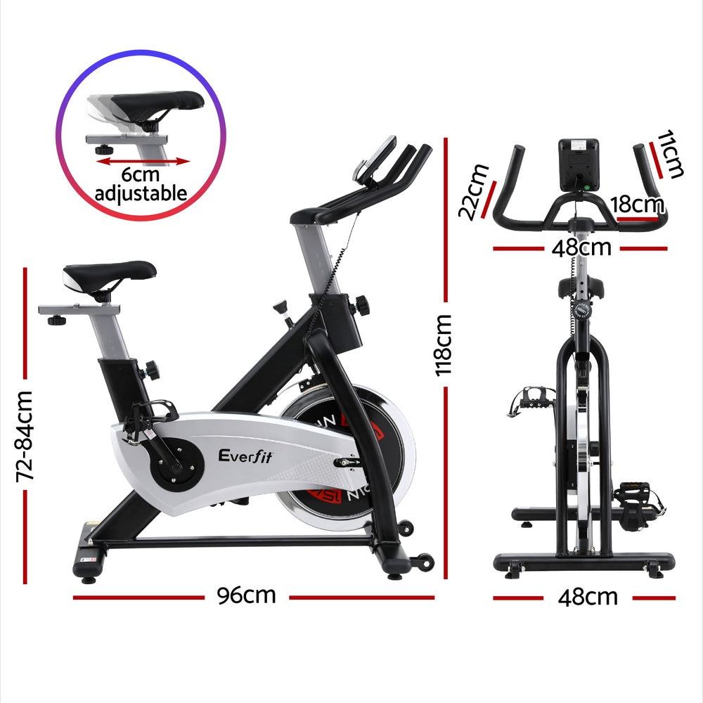 Hlpmedical 15kg flywheel spin bike for home gym, featuring adjustable seat and handlebars, sturdy frame, and 120kg weight capacity.