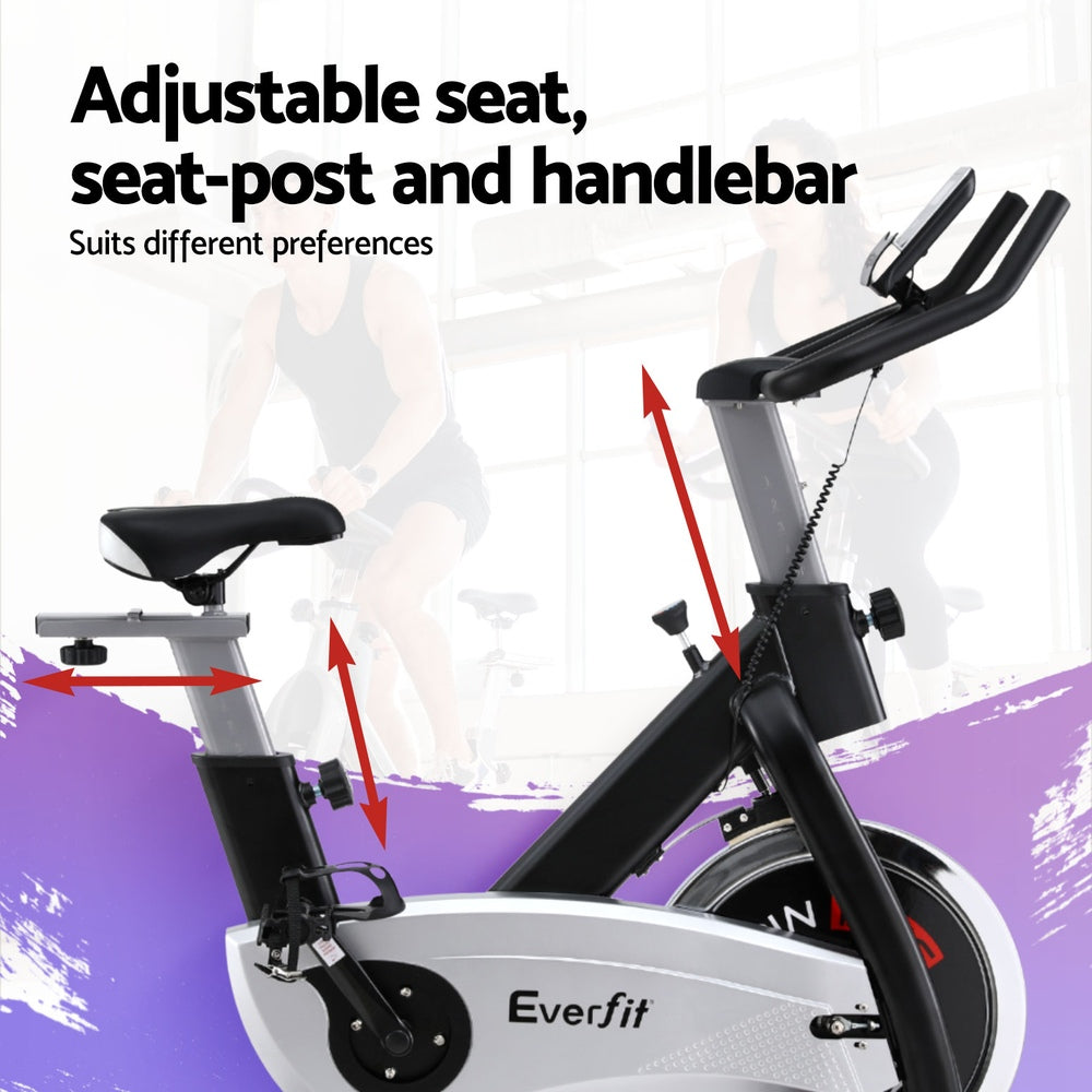 Everfit 15kg flywheel spin bike from Hlpmedical with home gym design, durable build, and 120kg capacity for fitness workouts.