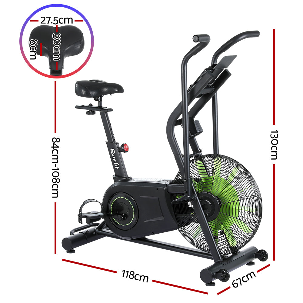Everfit Air Bike by Hlpmedical, dual-action exercise bike for home gym cardio workouts, with adjustable seat and digital display.