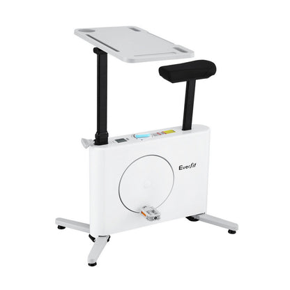 Everfit magnetic exercise bike with tabletop for home workouts, featuring adjustable height and comfortable seat for fitness at your desk.