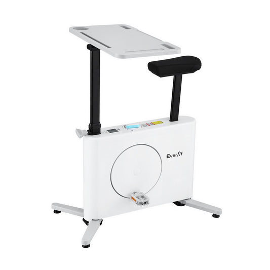 Everfit magnetic exercise bike with tabletop for home workouts, featuring adjustable height and comfortable seat for fitness at your desk.