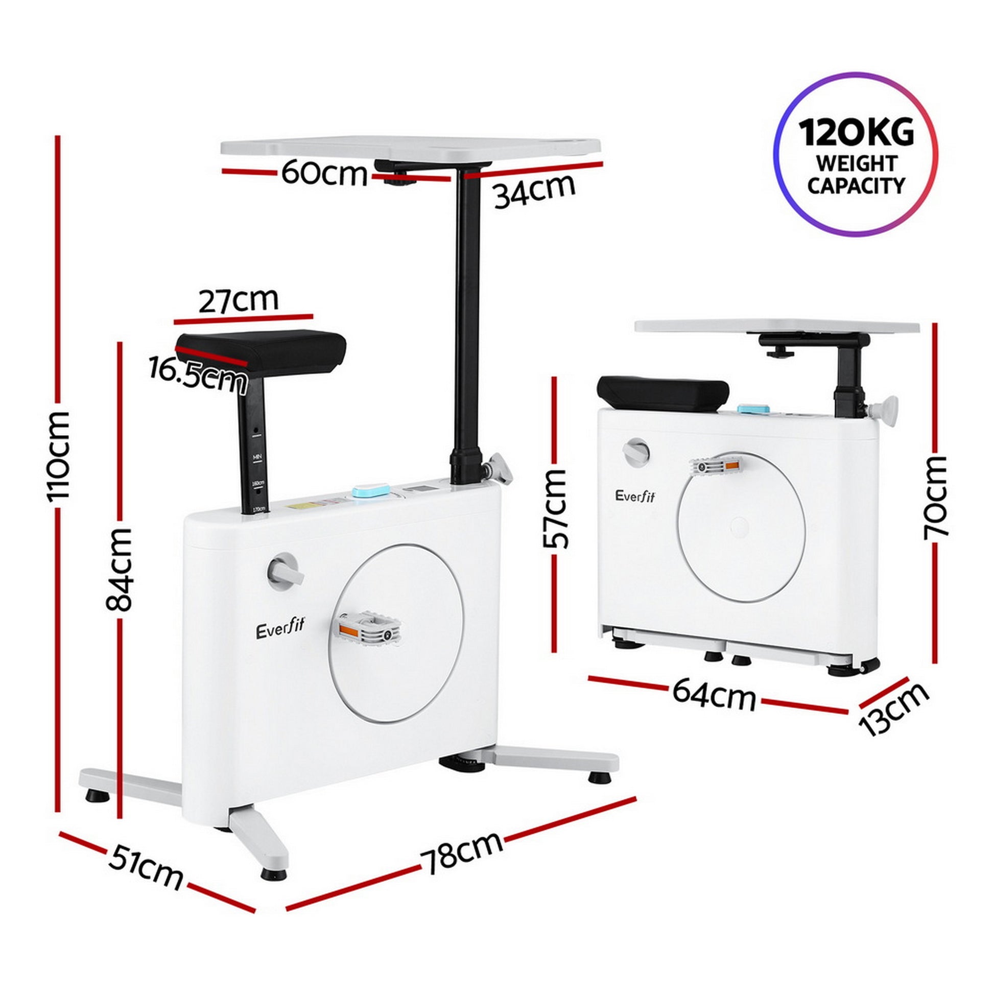 Hlpmedical Everfit magnetic desk exercise bike with tabletop, compact fitness equipment for home workouts and gym use.