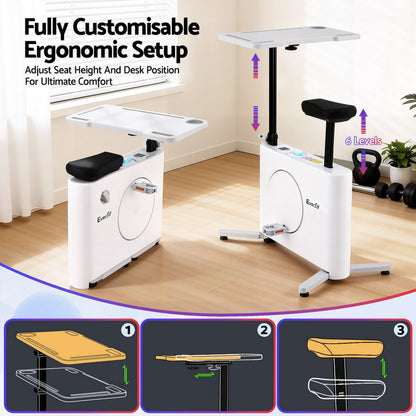 Hlpmedical Everfit magnetic desk exercise bike with tabletop for home workouts and fitness, showing adjustable seat and digital display.
