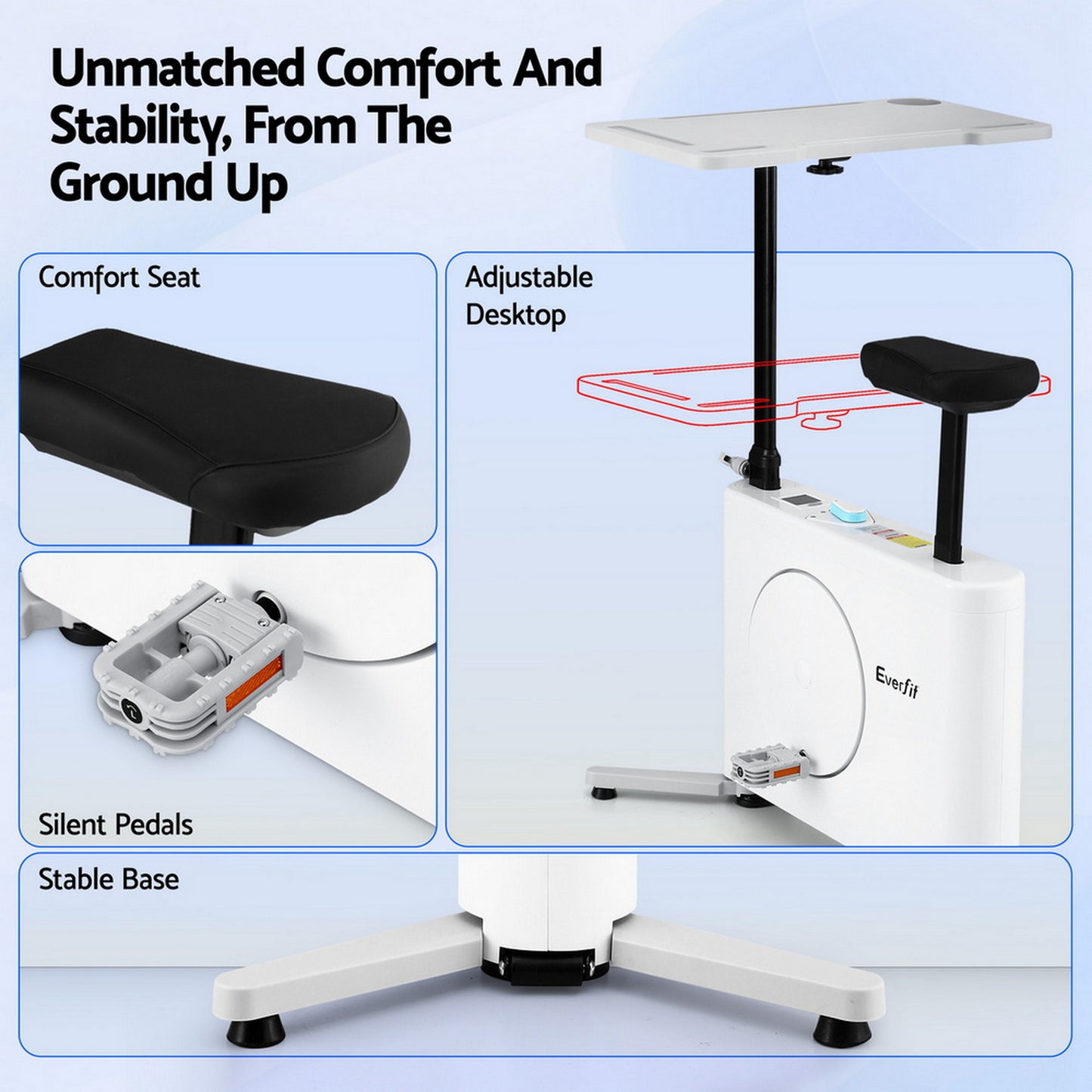 Hlpmedical Everfit magnetic desk exercise bike with tabletop for home workouts, fitness, and low-impact cardio.
