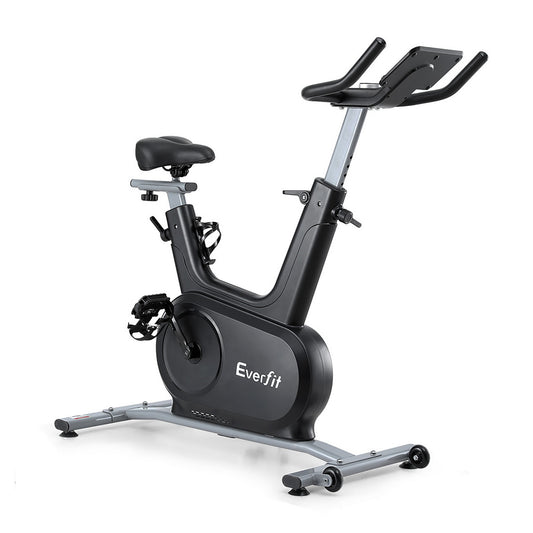 Everfit exercise spin bike by Hlpmedical with electromagnetic resistance, Bluetooth, 24 levels, and a 120kg weight capacity for home fitness.