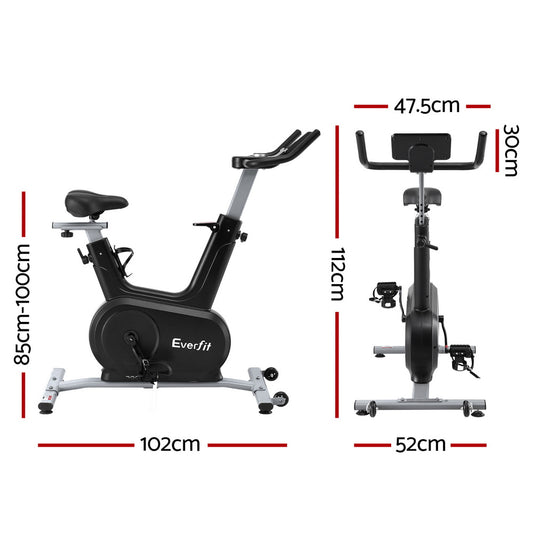 Everfit exercise spin bike by Hlpmedical with 24-level electromagnetic resistance, Bluetooth, and a sturdy 120kg weight capacity.