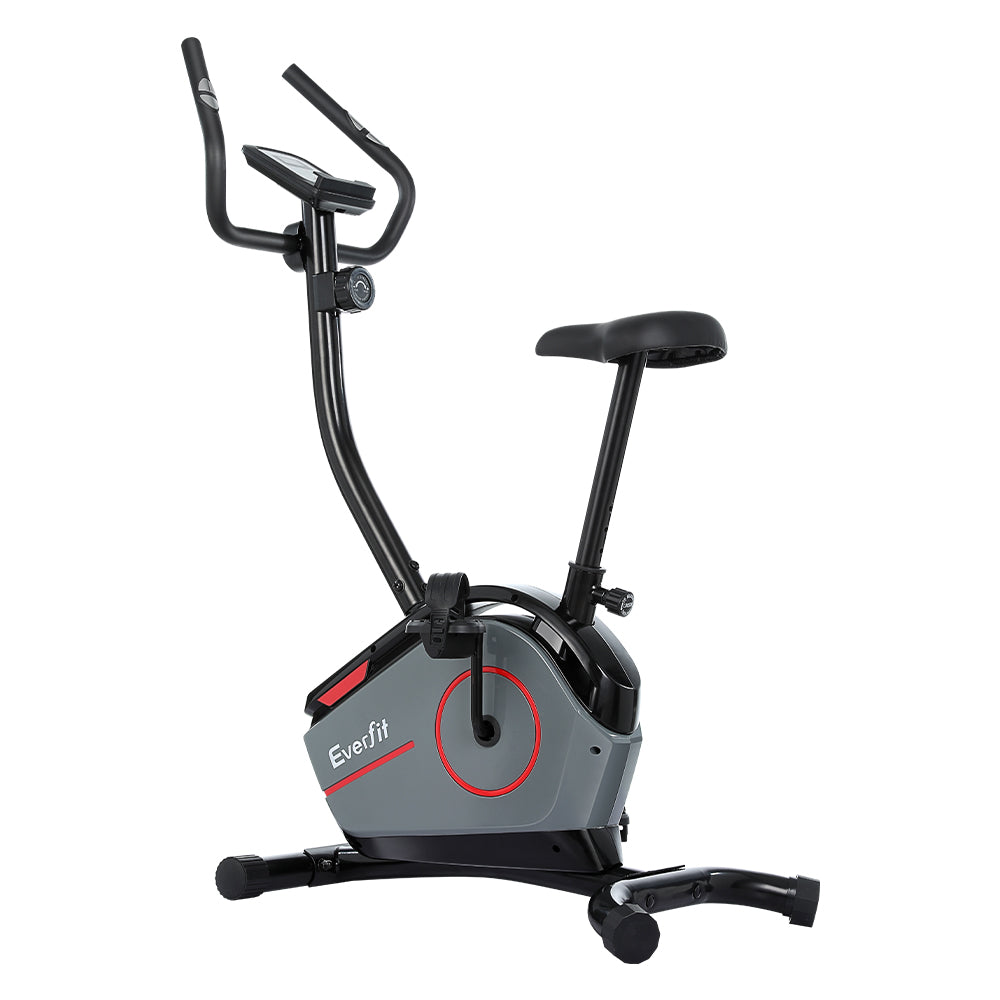 Everfit Magnetic Exercise Bike by Hlpmedical featuring 8 resistance levels, upright design for home gym cardio workouts.