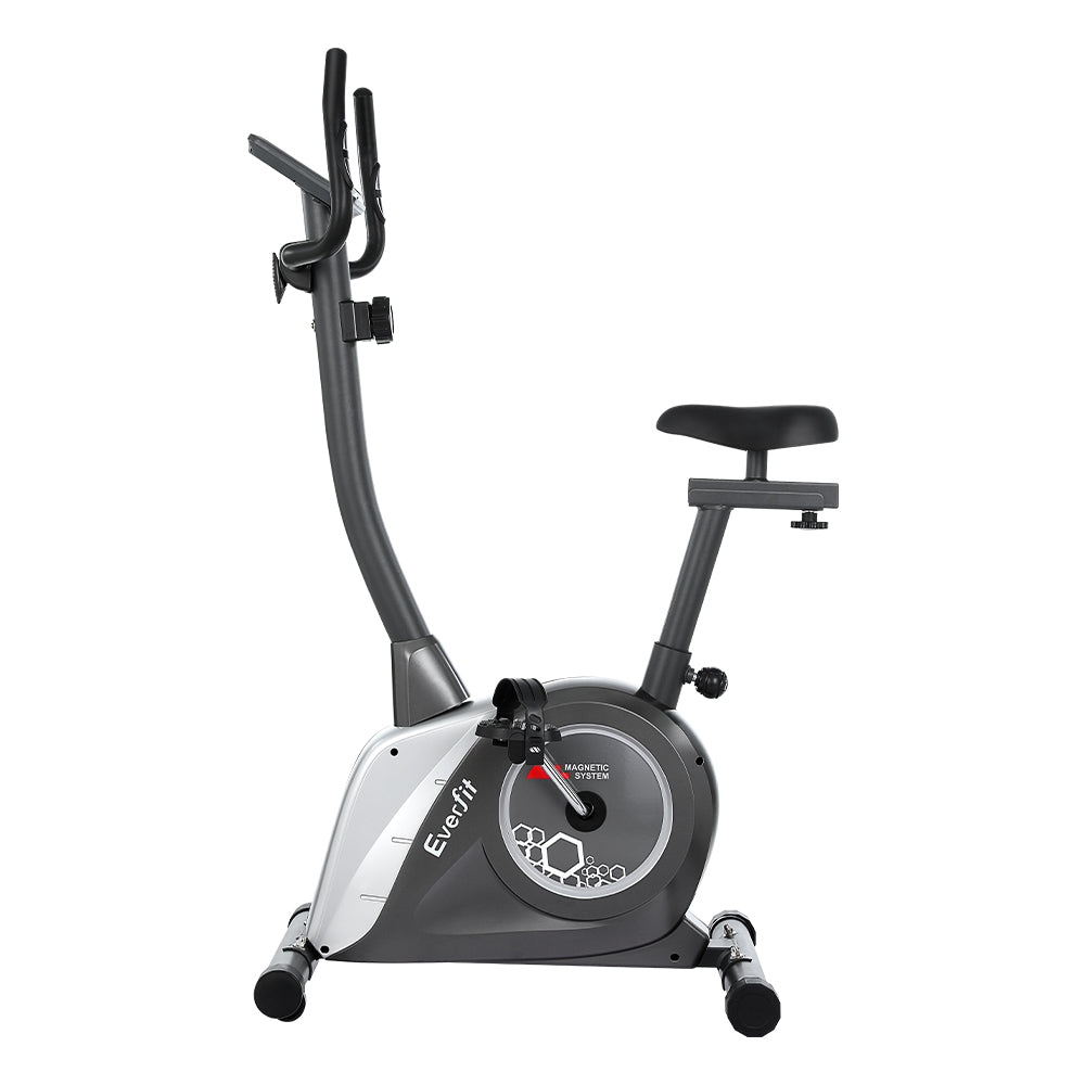 Everfit magnetic exercise bike by Hlpmedical, upright fitness bike for home gym cardio workouts, sturdy frame and adjustable settings.