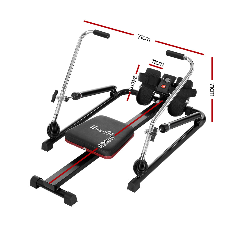Everfit hydraulic rowing machine with 12 levels, ideal for home gym cardio workouts, by Hlpmedical.