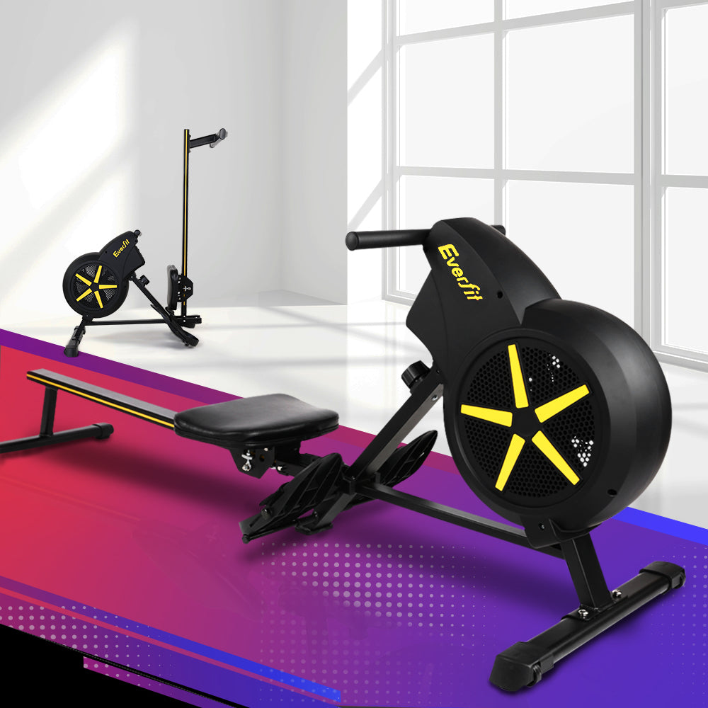 Everfit Air Rowing Machine by Hlpmedical for exercise and cardio workouts at home, featuring a sleek rowing design for fitness.