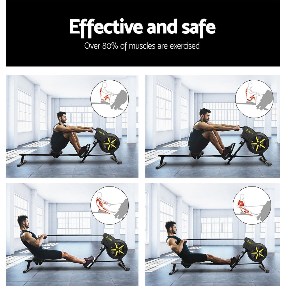 Hlpmedical Everfit rowing machine, air resistance exercise bike for cardio workouts at home and gym fitness training.