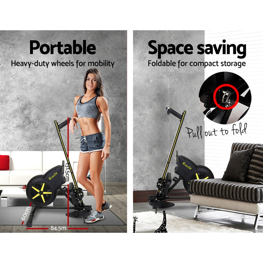 Everfit Air Rowing Machine by Hlpmedical for home gym cardio and exercise, featuring adjustable resistance and digital display.