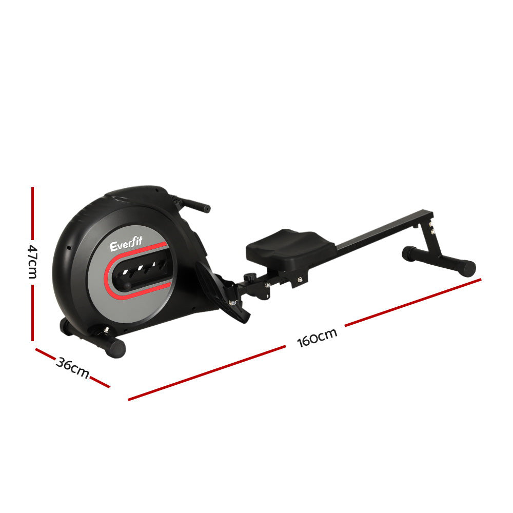 Everfit rowing machine with elastic rope resistance for home cardio workouts, black fitness equipment by Hlpmedical