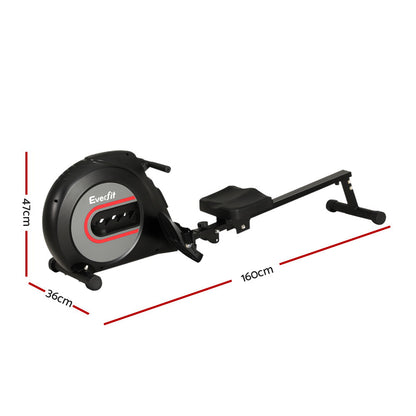 Everfit rowing machine with elastic rope resistance for home cardio workouts, black fitness equipment by Hlpmedical