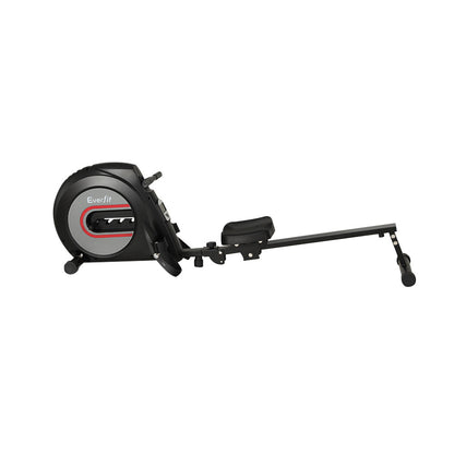 Everfit rowing machine with elastic rope resistance for home cardio, black gym fitness equipment by Hlpmedical.