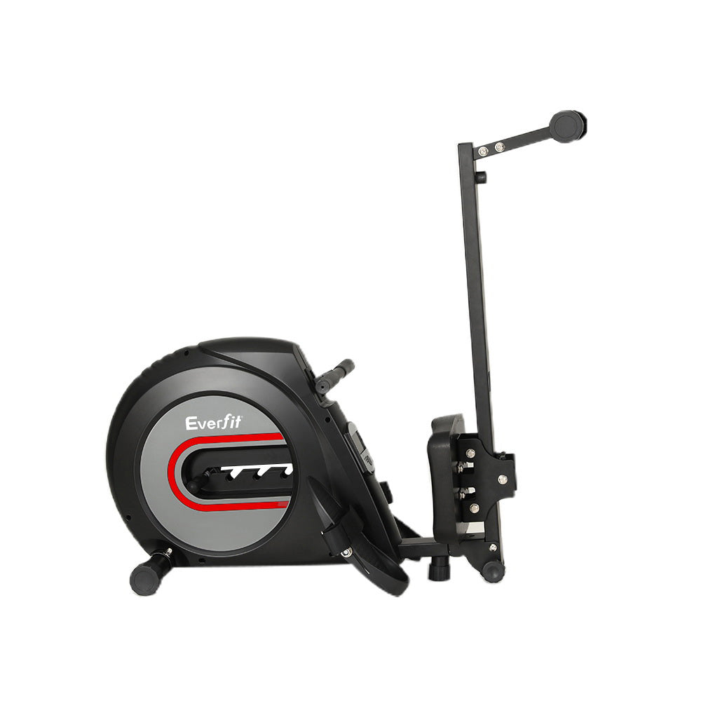 Everfit rowing machine with elastic rope resistance, black fitness equipment for cardio workouts at home by Hlpmedical