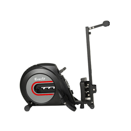 Everfit rowing machine with elastic rope resistance, black fitness equipment for cardio workouts at home by Hlpmedical